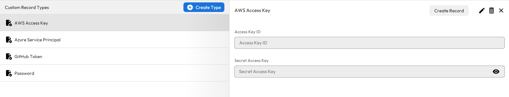 Custom Record for AWS Access Key